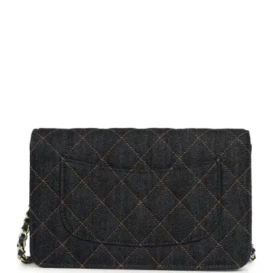 Chanel Chanel Wallet On Chain WOC Dark Blue Denim Light Gold Hardware | Thumbnail 4 Chanel Chanel Wallet On Chain WOC Dark Blue Denim Light Gold Hardware | Thumbnail 4