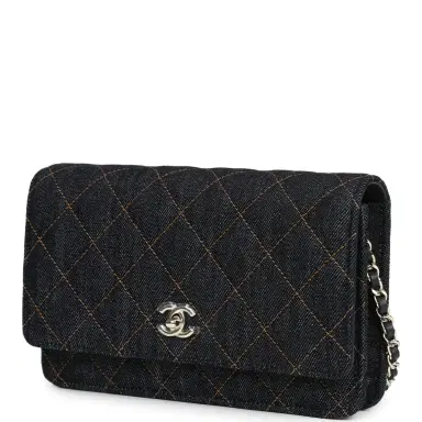 Chanel Chanel Wallet On Chain WOC Dark Blue Denim Light Gold Hardware | Thumbnail 5 Chanel Chanel Wallet On Chain WOC Dark Blue Denim Light Gold Hardware | Thumbnail 5