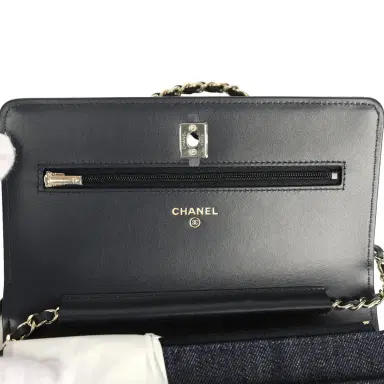 Chanel Chanel Wallet On Chain WOC Dark Blue Denim Light Gold Hardware | Thumbnail 8 Chanel Chanel Wallet On Chain WOC Dark Blue Denim Light Gold Hardware | Thumbnail 8