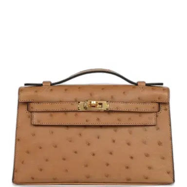 HERMÈS Hermes Kelly Pochette Chai Ostrich Gold Hardware | Thumbnail 1 HERMÈS Hermes Kelly Pochette Chai Ostrich Gold Hardware | Thumbnail 1