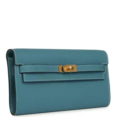 HERMÈS Hermes Kelly Wallet To Go Blue Jean Epsom Gold Hardware | Thumbnail 2
