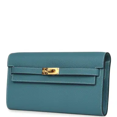 HERMÈS Hermes Kelly Wallet To Go Blue Jean Epsom Gold Hardware | Thumbnail 5