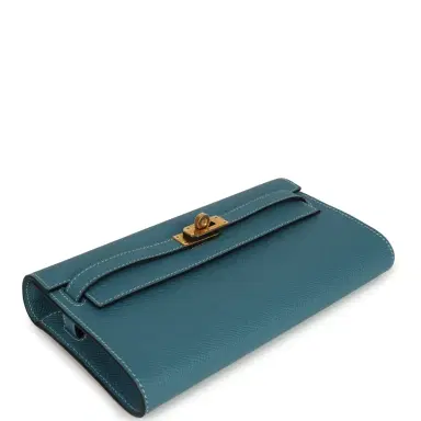 HERMÈS Hermes Kelly Wallet To Go Blue Jean Epsom Gold Hardware | Thumbnail 6