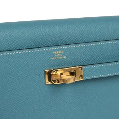 HERMÈS Hermes Kelly Wallet To Go Blue Jean Epsom Gold Hardware | Thumbnail 7