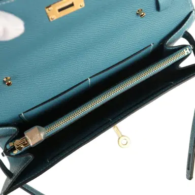HERMÈS Hermes Kelly Wallet To Go Blue Jean Epsom Gold Hardware | Thumbnail 8