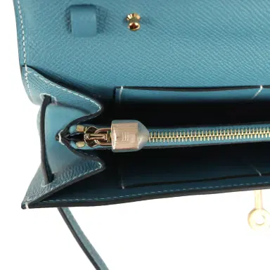HERMÈS Hermes Kelly Wallet To Go Blue Jean Epsom Gold Hardware | Thumbnail 9