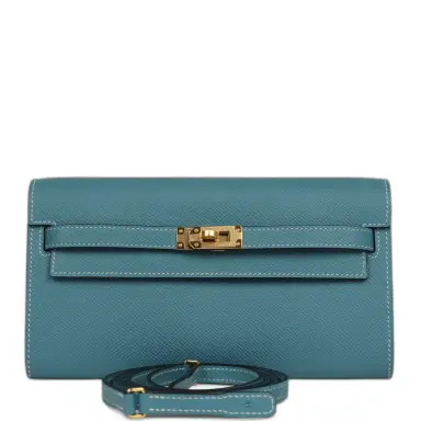 HERMÈS Hermes Kelly Wallet To Go Blue Jean Epsom Gold Hardware | Thumbnail 1