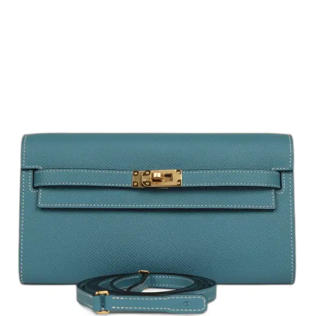 hermes Hermes Kelly Wallet To Go Blue Jean Epsom Gold Hardware
