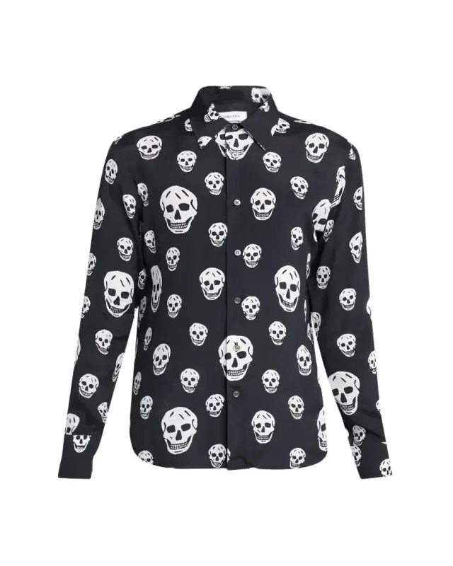 Men's Viscose Skull Print Button-Down Shirt