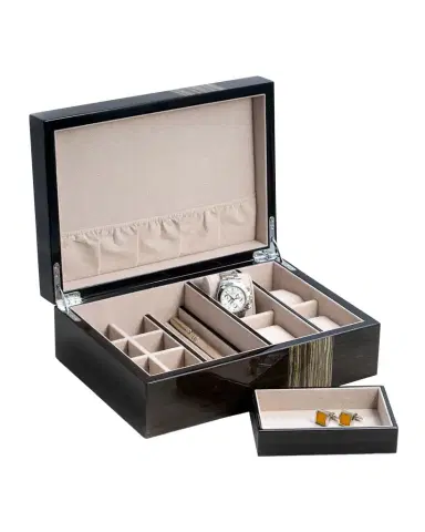 Bey-Berk Lacquered Ash Wood Valet Box | Thumbnail 1