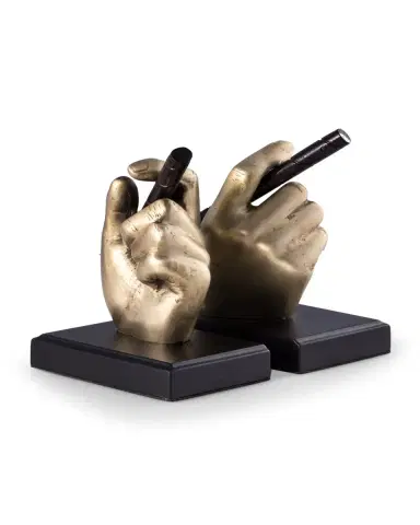 Bey-Berk Hand Holding Cigar Brass Bookends | Thumbnail 2