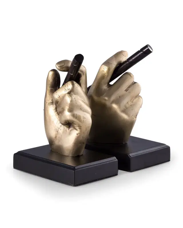 Bey-Berk Hand Holding Cigar Brass Bookends