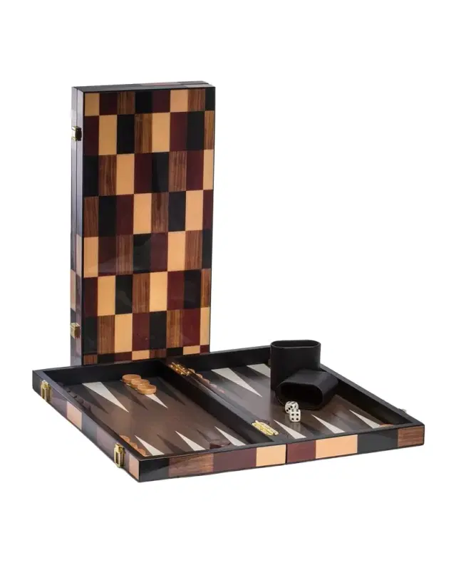 Bey-Berk Art Deco-Design Wooden Backgammon Set