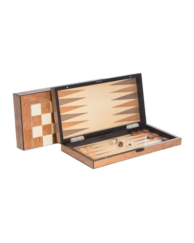 Bey-Berk Lacquer-Finished Travel Game Set, Brown