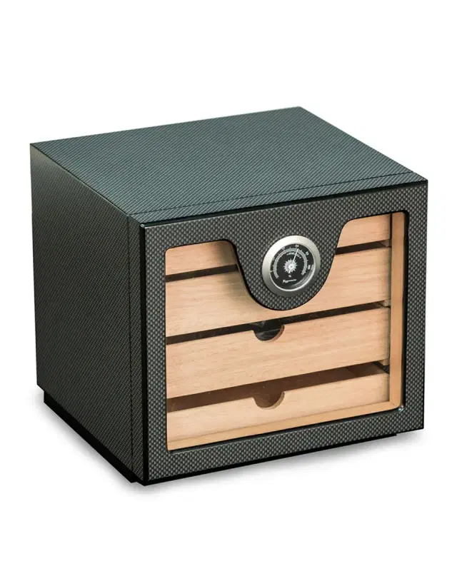 Bey-Berk Carbon Fiber Cigar Humidor w/ Hygrometer