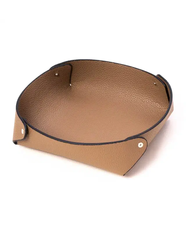 Bey-Berk Men 's Round Leather Valet Tray