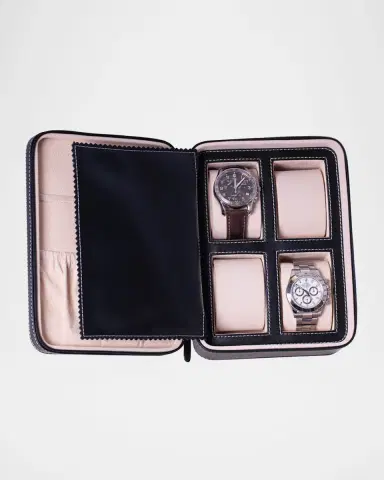 Bey-Berk Men's Leather 4-Watch Accessory Travel Case | Thumbnail 3