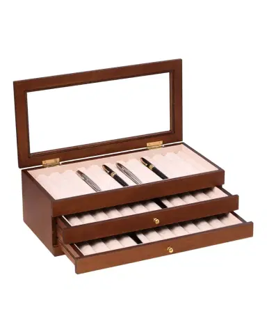 Bey-Berk Men 's 36-Pen Cherry Wood 3-Level Storage Case | Thumbnail 1