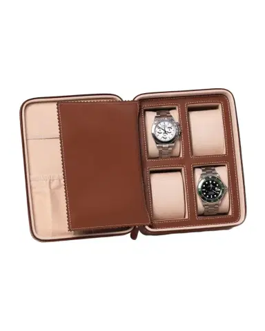 Bey-Berk Men's Leather 4-Watch Accessory Travel Case | Thumbnail 1