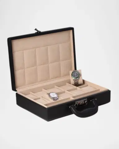 Bey-Berk Men's 10-Watch Leather Briefcase Storage Box w/ Combination Lock | Thumbnail 3