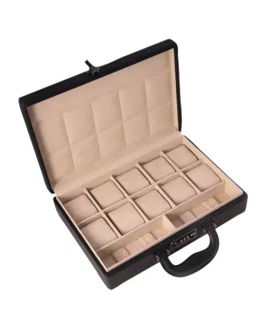 Bey-Berk Men's 10-Watch Leather Briefcase Storage Box w/ Combination Lock | Thumbnail 1