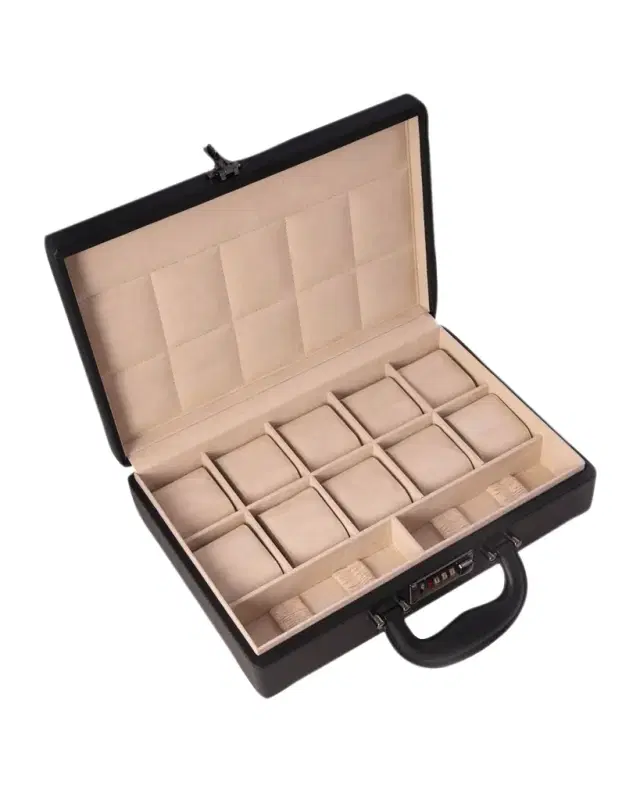 Bey-Berk Men 's 10-Watch Leather Briefcase Storage Box w/ Combination Lock