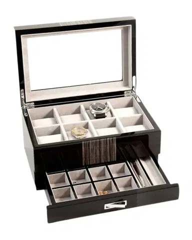 Bey-Berk Men's Lacquered Wenge Wood 8-Watch Storage Box w/ Drawer | Thumbnail 1 Bey-Berk Men's Lacquered Wenge Wood 8-Watch Storage Box w/ Drawer | Thumbnail 1