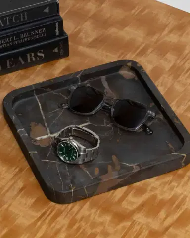 Bey-Berk Robbie Brown Emperador Marble Catchall Tray | Thumbnail 3