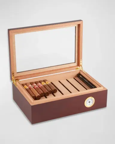 Bey-Berk Havana Wood 75-Cigar Humidor with Hygrometer | Thumbnail 2