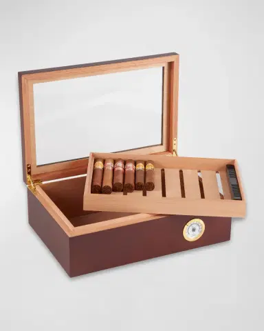 Bey-Berk Havana Wood 75-Cigar Humidor with Hygrometer | Thumbnail 3