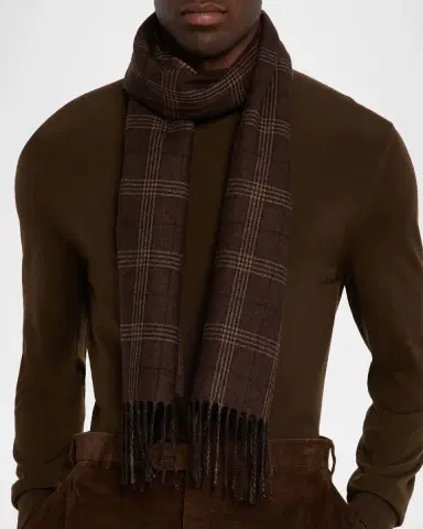 PIACENZA 1733 Men's Baltazar Herringbone to Plaid Silk and Cashmere Scarf | Thumbnail 3 PIACENZA 1733 Men's Baltazar Herringbone to Plaid Silk and Cashmere Scarf | Thumbnail 3