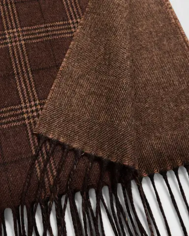 PIACENZA 1733 Men's Baltazar Herringbone to Plaid Silk and Cashmere Scarf | Thumbnail 4 PIACENZA 1733 Men's Baltazar Herringbone to Plaid Silk and Cashmere Scarf | Thumbnail 4