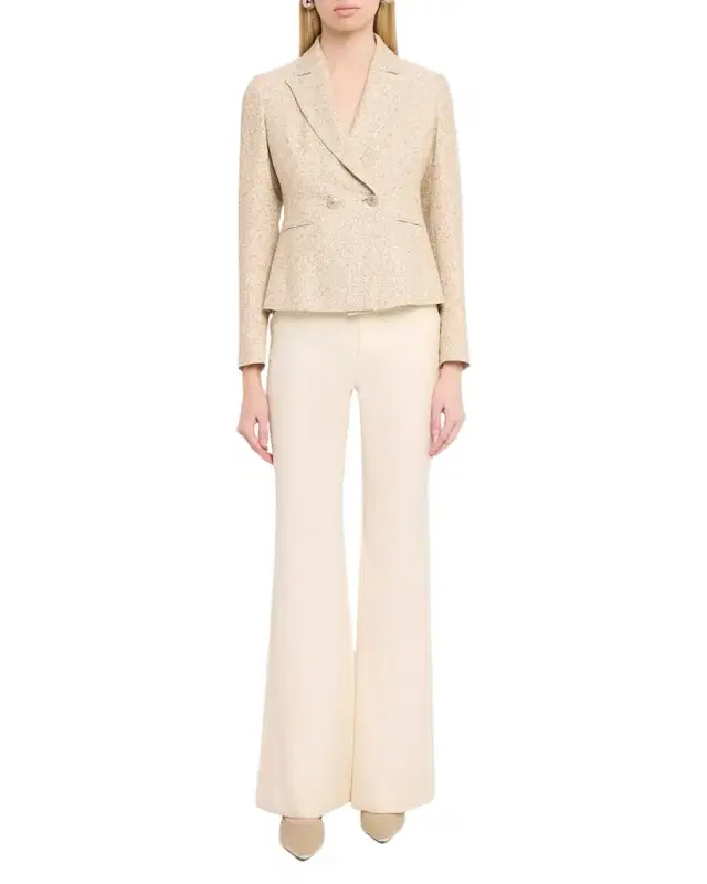 Sequined Linen Tweed Double-Breasted Jacket