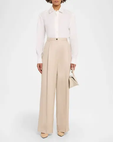 Kiton Pleated Wool-Silk Wide-Leg Pants | Thumbnail 2