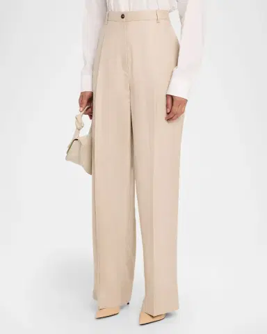Kiton Pleated Wool-Silk Wide-Leg Pants | Thumbnail 4