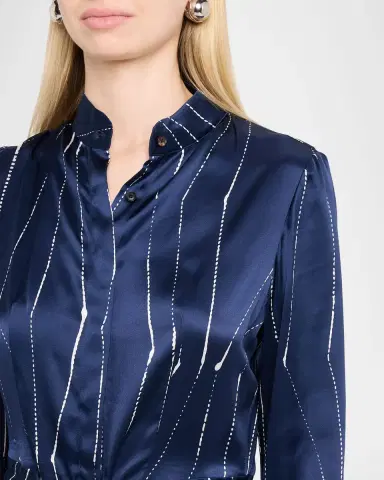 Kiton Long-Sleeve Abstract-Print Silk Maxi Shirtdress | Thumbnail 5