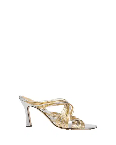 Bottega Veneta 90mm Rana Metallic Leather Tubular Mules | Thumbnail 1 Bottega Veneta 90mm Rana Metallic Leather Tubular Mules | Thumbnail 1
