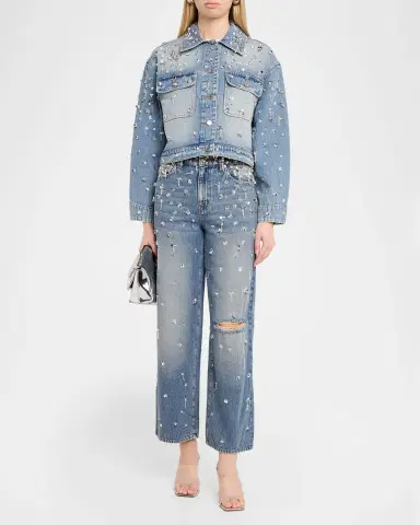 SIMKHAI Everli Embellished Cropped Denim Jacket | Thumbnail 2