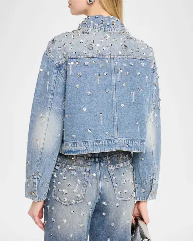 SIMKHAI Everli Embellished Cropped Denim Jacket | Thumbnail 3