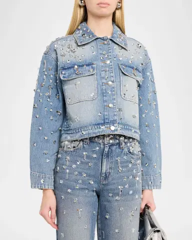 SIMKHAI Everli Embellished Cropped Denim Jacket | Thumbnail 4