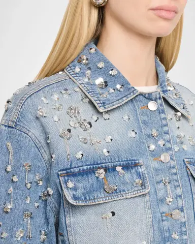 SIMKHAI Everli Embellished Cropped Denim Jacket | Thumbnail 5