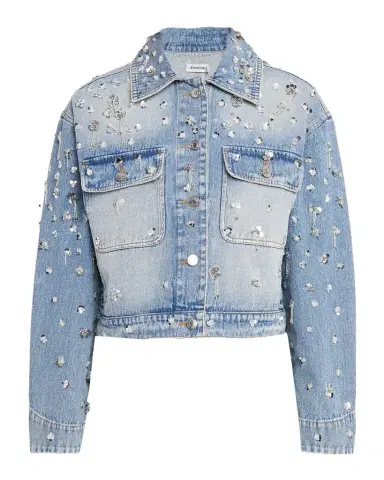 SIMKHAI Everli Embellished Cropped Denim Jacket | Thumbnail 1