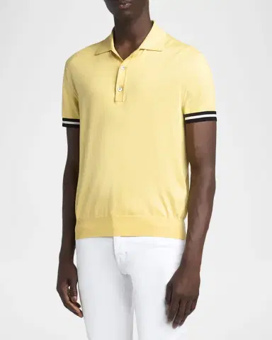 Tom Ford Men's Cotton and Silk Tipped Short-Sleeve Polo Sweater | Thumbnail 3 Tom Ford Men's Cotton and Silk Tipped Short-Sleeve Polo Sweater | Thumbnail 3