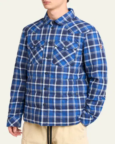 Moncler Grenoble Men's Plaid Snap-Front Shirt Jacket | Thumbnail 4