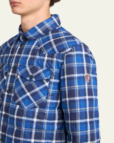 Moncler Grenoble Men's Plaid Snap-Front Shirt Jacket | Thumbnail 5
