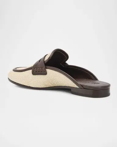 Brunello Cucinelli Micro Raffia and Leather Low-Top Sneakers | Thumbnail 2
