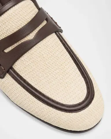 Brunello Cucinelli Micro Raffia and Leather Low-Top Sneakers | Thumbnail 4