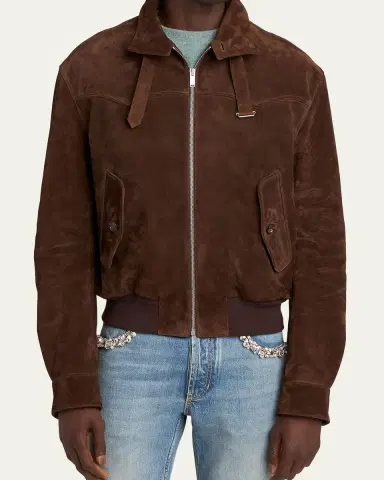 Alexander McQueen Men's Harrington Cropped Leather Bomber Jacket | Thumbnail 4 Alexander McQueen Men's Harrington Cropped Leather Bomber Jacket | Thumbnail 4