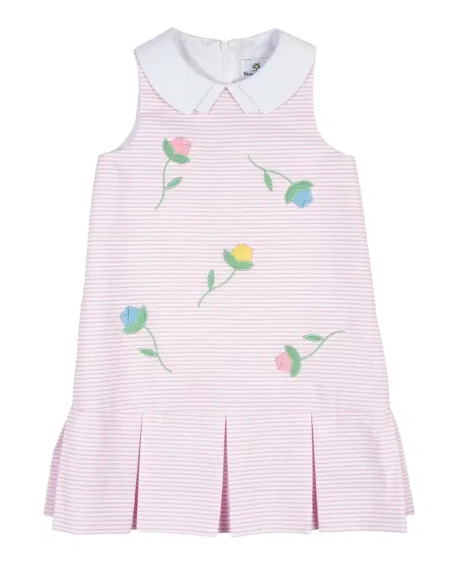 Girl 's Striped Pique Cotton Dress, Size 2T-8