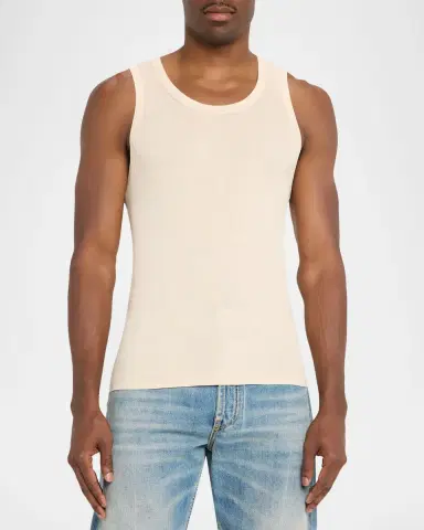 SIMKHAI Men's Elikai Ribbed Cotton Fitted Tank Top | Thumbnail 4